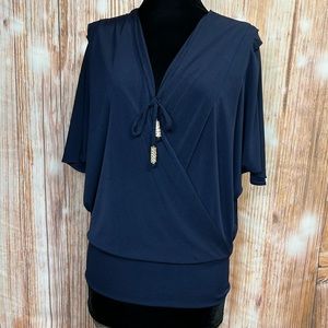 Julian Chang Rhinestone Tie Crossover‎ Batwing Top